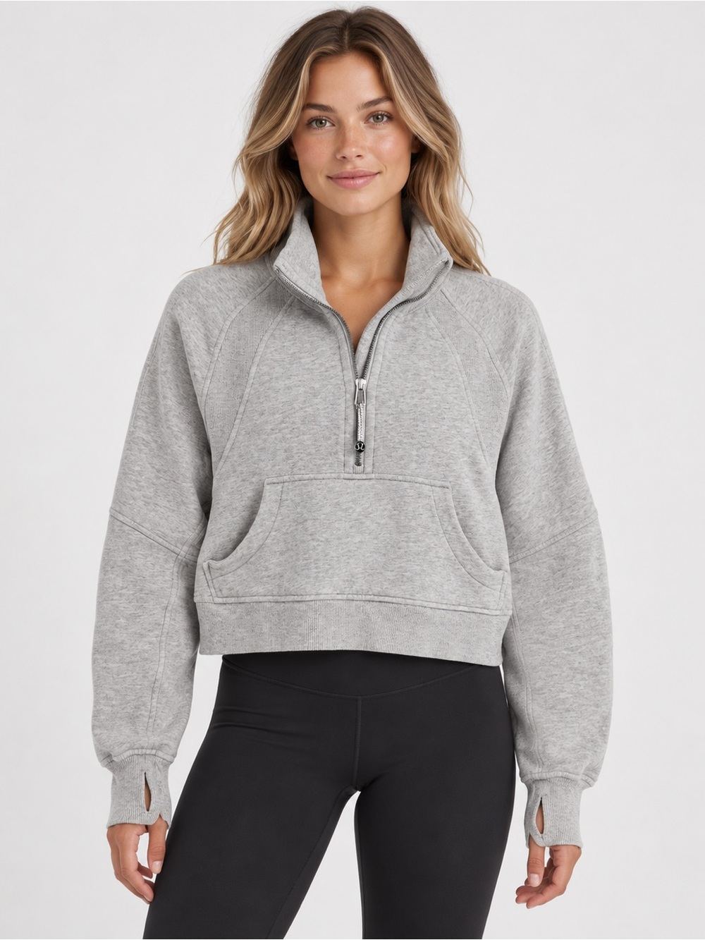 LULULEMON  Scuba Oversized Funnel Neck Half Zip Heathered Ultra Light Grey XS/S
